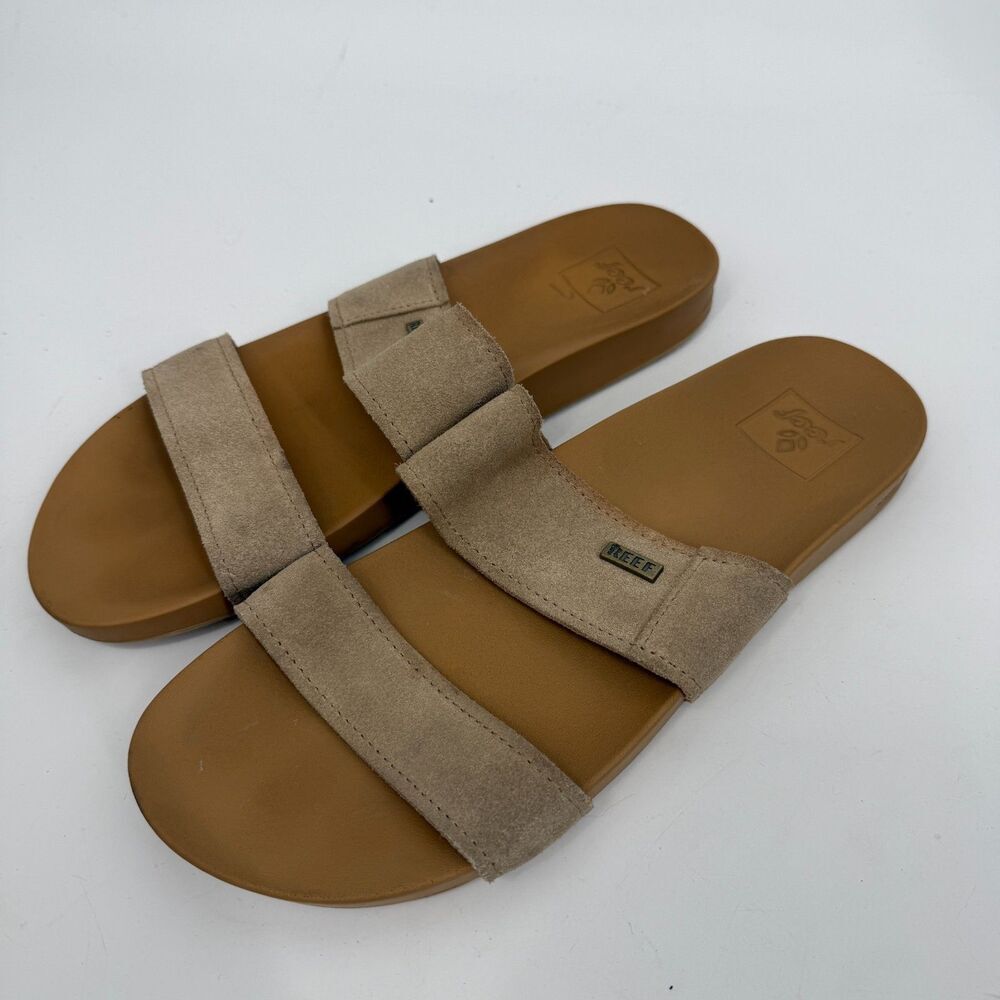 Reef Suede Slide Sandals Cushion Bounce Vista Stevie Tobacco Beige Resort Size 8